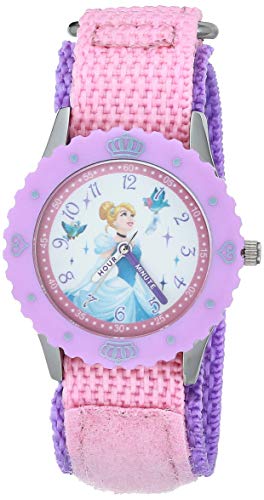 Disney Princess Kids' Bezel Stainless Steel Time Teacher Analog Nylon Strap Watch