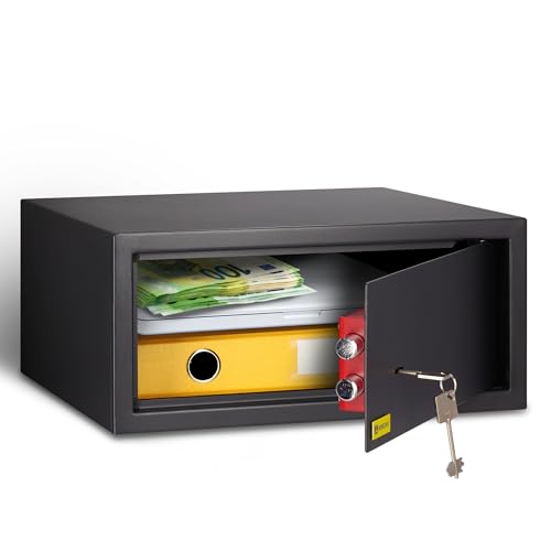 HomeSafe HV24K Möbeltresor mit Schlüssel, 20x44x38cm (HxBxT), kleiner Tresor für Zuhause, Safe Box mit Schloss, Geldsafe für Geld Aufbewahrung, Schmuck oder als Dokumentensafe, Laptoptresor