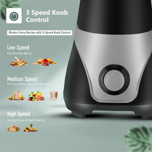 Image of Megagrind Powerful 1100W Juicer Mixer Grinder With 4 Jars (3 Stainless Steel Jars + 1 Fruit Filter Jar) Unbeatable Toughness (Black & Grey)1 Years Warranty
