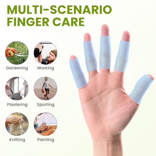 Image of Kimihome 20 PCS Gel Finger Sleeve Protectors - Silicone Finger Sleeves with Aloe Vera Extract - Finger Cots Bandages Provide Relief for Finger Cracking, Corns, Blisters and Calluses Protect (Blue)