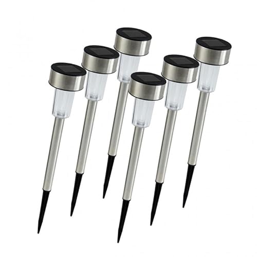 Outiror - Set of 6 Outdoor Solar Lights - Bright Plant Bollards - φ 4.8 cm - H.30 cm - Battery 1.2V/100 mA - Stainless Steel + PP