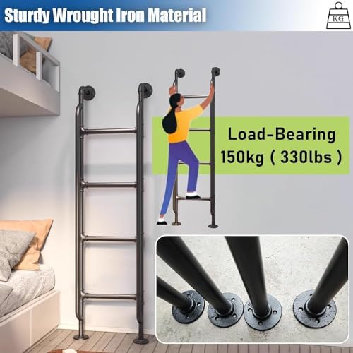 Heavy Duty Loft Ladder 77 Inch with Handrails, Anti-Slip Foam Padding, Attic Steps & Bunk Bed Access, Ideal for 50-80 Inch Tall Spaces (Black, 6.4ft/196cm)