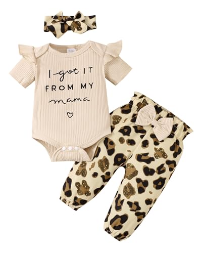 Image of OLLUISNEO Baby Clothes Girl Newborn Baby Girl Clothing Short Sleeve Apricot Romper Pant Set Oufits Summer Baby Girl Outfits 3-6 Months