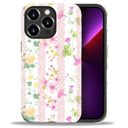ANLUN STORE Case for iPhone 13 Pro Max,Hybrid Dual Protection Soft TPU + Hard PC Shockproof Cover, Anti-Scratch & Slim Protective for Men Women Case Pink Lace Blushing Florals Design