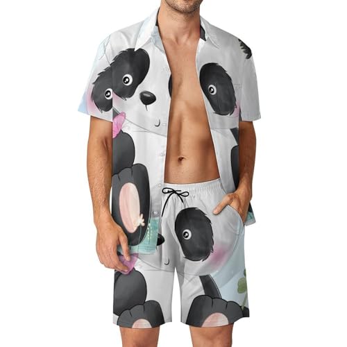 Chemise Hawaïenne Hommes ensemble Oiseau Panda pour savourer la liberté de l'été