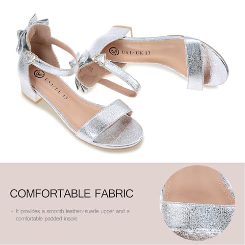 Vonair Girls Sandals Low Heels Ankle Strap Cute Heart Bow Design Flower Girls Wedding Party Dress Shoes for Little Big Kid2