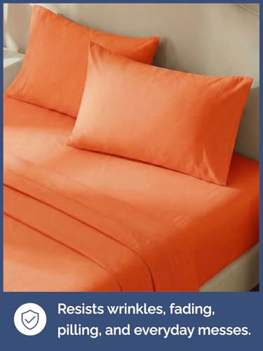 Image of Kids Queen Size Bed Sheet Set - 4 Piece Kids Loft Bed Sheets - Solid Orange Themed Bedding - Soft, Cute and Cozy - Breathable & Machine Washable - Bedding for Boys, Girls, Teens & Toddlers - Oeko-Tex