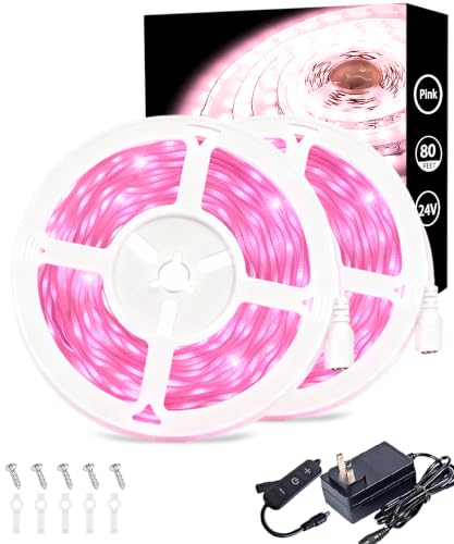 Image of 2 Set Pink 40 Feet Led Lights Strip Room Decor 40FT Rope Lights Easy DIY Princess Bedroom Cuttable Strip Lights for Baby Room Bathroom Living Room Kitchen Ceiling Wall Vanity Mirror Decoration