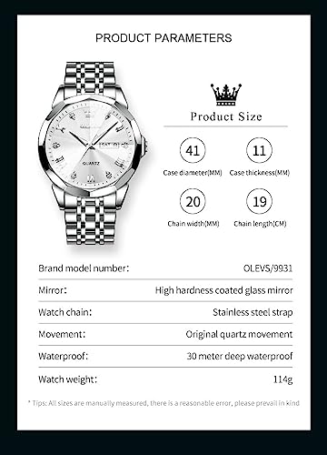 Image of OLEVS Watch for Men Women Large Face Unisex Diamond Luxury Dress Analog Quartz Stainless Steel Waterproof Luminous Date Business Casual Wrist Watch