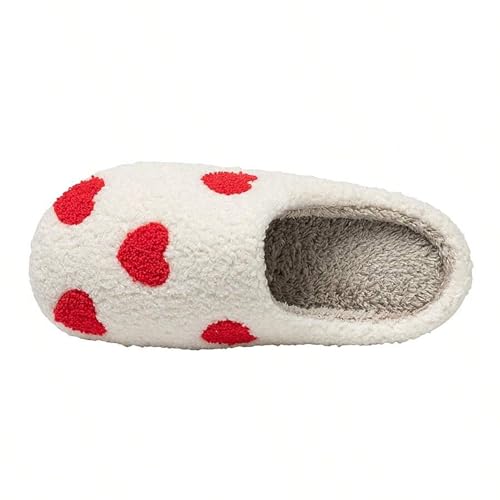 Image of Women's Men's Cute Fuzzy Heart Slippers Memory Foam Fluffy Couple Slippers Cozy House Indoor Outdoor Shoes