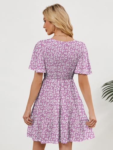 Image of UEAL Womens Cute Floral Smocked V Neck Flutter Sleeve Sundress with Pockets Casual Spring Summer Dresses for Women 2026
