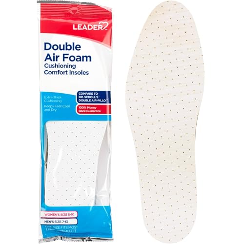 LEADER Double Air Foam Insoles, Keeps Feet Cool & Dry, Extra Thick Dual Layer, for Men & Women, One Size Fits Most, Trim to Size, Unisex, Compare to Dr. Scholls Air-Pillo, 1 Pair, Pack of 2 - Thumbnail 6