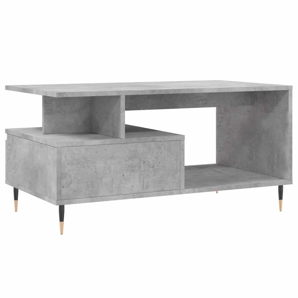 Générique Stolik kawowy 90x49x45 cm Drewno inżynieryjne szary beton | Z szufladą do przechowywania, metalowe nóżki, wytrzymała góra, łatwa do czyszczenia
