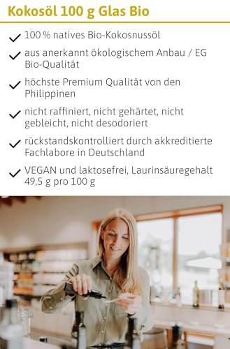 ÖLMÜHLE SOLLING - BIO Kokosöl | 100% natives Bio-Kokosnussöl | Ideal geeignet zum Braten, Backen und Frittieren, als Haut-& Haarpflege sowie für Hunde und Katzen | Inhalt: 100 ml