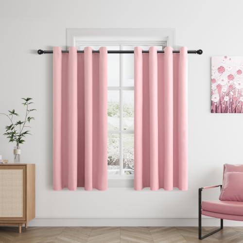 Jowels Pink Linen Grommet Blackout Curtains 54 Inch Long for Girls Bedroom