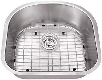 Cahaba CA122SBD30 23-1/4 x 20-7/8 18 Gauge Stainless Steel Single Bowl D-Shape Kitchen Sink with Grid Set and Drain Assembly