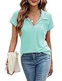 Womens Summer Tops Dressy Casual Blouses Sports Short Sleeve Moisture-Wicking Polo Shirt Aqua Blue,