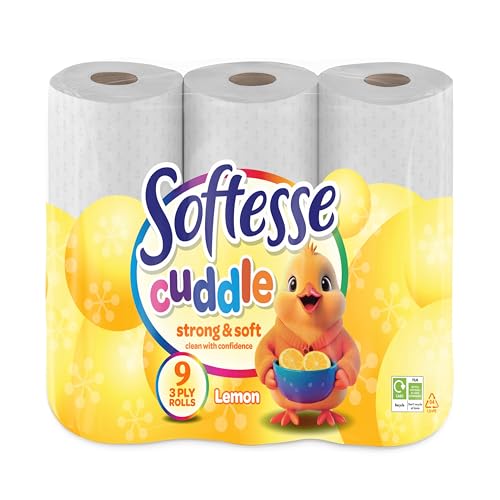 Softesse Cuddle 45x Toilet Rolls Tissue Paper 3 Ply Luxury Quilted Soft Lemon Scented Multi Bulk Bundle Pack Huge Savings