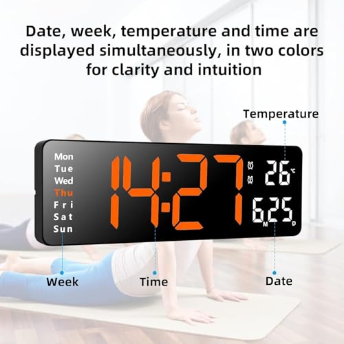 Image of DRUCILA Digital Alarm Clock Wall /Table 16.2 Inch Large LED Display with Date & Week, Remote Control, Adjustable Brightness, Big Wall Clock for Bedroom, Living Room, Office, USB Powered.