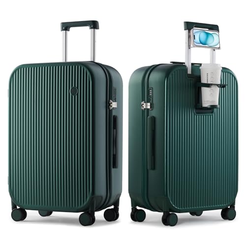 mixi Checked Luggage with Cup Phone Holder 24 Inch, Blackish Green
