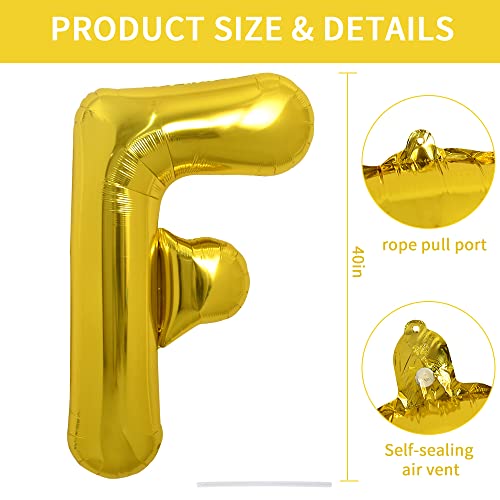 Image of TONIFUL 40 Inch Gold Letter F Balloons, Helium-Filled Foil Mylar Big Balloons for 2026 New Year Eve Graduation Wedding Baby Shower Birthday, Anniversary Decorations