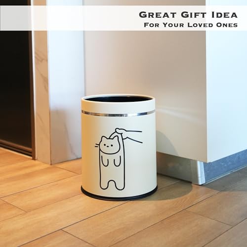 Image of Juju Cat Trash Can - Cat Decor Garbage Can - Small Waste Basket for Bedroom - Garbage Bin Trashcan - Wastebasket Dustbin Trash Cans - 3.3 Gallon / 12.5 Liter (Hey)