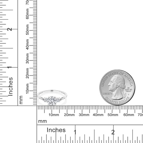 Gem Stone King 10K White Gold 6MM Round Gemstone Birthstone White Created Sapphire & White Diamond Accent 3-Stone Engagement Ring | Three-Stone Wedding Anniversary Promise Ring For Women3