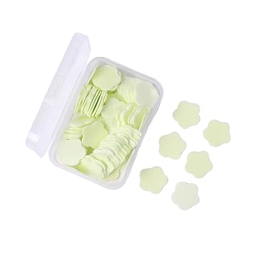 100Pcs Mini Portable Travel Soap Paper Sheets,Flower Shape Disposable Papers Soap Flakes, Cleaning Washing Hand Toiletry Paper Soaps Sheets,Foot and Hand Care,Cleansers,Hand Wash Green