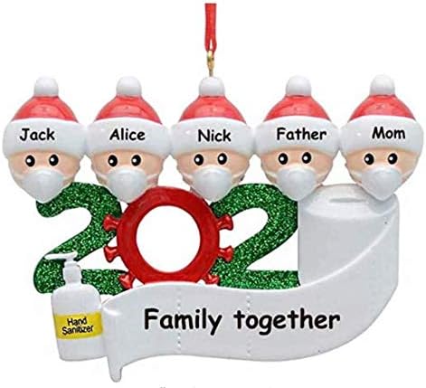 Personalized Name 2020 Christmas Ornament, Family 2-7 DIY Christmas Tree Ornaments, Customized Christmas Tree Decoration, Quarantine Decorative Hanging Ornament for Christmas Tree Gift Idea (5 Person)