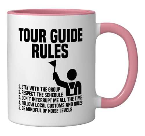 Tourist Leader Vacation Guide Flag Sightseeing Tour Guide Ceramic Mug, Pink/White