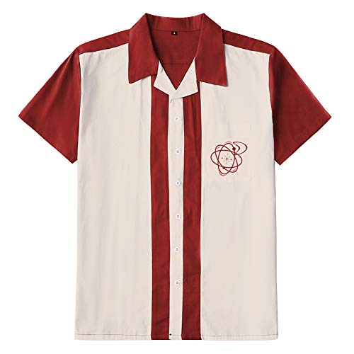 Candow Look Contrast Color Embroidered Atomic Pattern Vintage Men Shirts