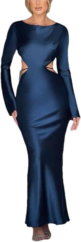 DbdkejjWomens Long Sleeve Dress Sexy O Neck Backless Bodycon Banquet Party Evening Dress