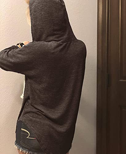 Image of Womens Long Sleeve V Neck Hoodie Sweatshirts Lightweight Pullover Tops