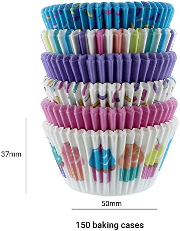 Baked with Love Pastel Cupcake Cases, 50mm Baking Cups, Multicoloured Greaseproof Paper Cases for Muffins and Cupcakes, Pack of 150, 0686971