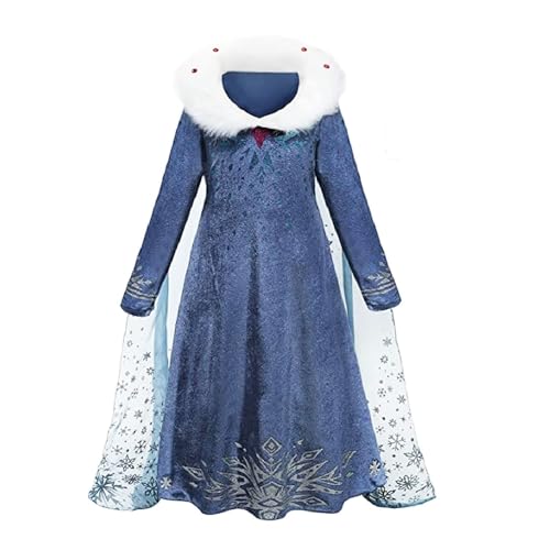 discoball Elsa Prinzessin Kleid, Frozen Elsa Kostüm für Mädchen, Eiskönigin Kostüm mit Zubehör, Schneeflocke Plüschkragen Kleid für Kinder, Karneval, Festliches Partykleid