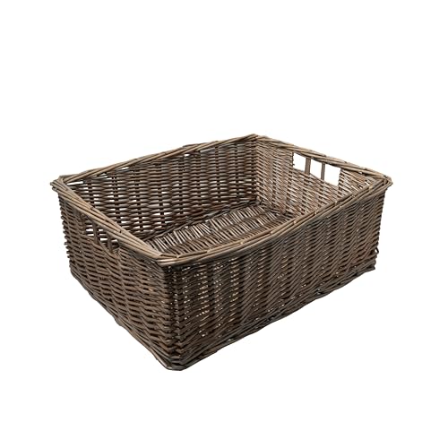 Arthur Cameron - Rectangular Shallow Wicker Storage Tray - Hand-woven by skilled artisans in Northern China, an organiser basket is the perfect home storage solution (Antique Wash, Medium)