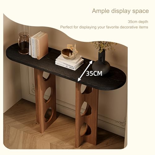 Mesa consola estrecha para entrada de madera negra pasillo 7