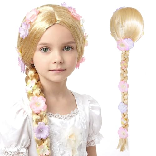 MLPKOI Perruque Princesse Cosplay, Perruque Raiponce, Pperruque de Princesse, Longues Tresses Blondes, Accessoire de Cheveux pour Filles et Enfants, pour Contes de Fées, Carnaval, Soirées à Thème