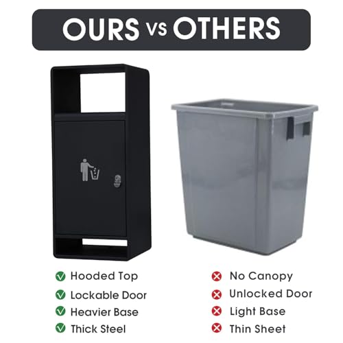 Image of Commercial Outdoor Trash Can with Lid,Rust-Resistant Waterproof Windproof Garbage Can with Removable Inner Barrel, Lockable Stainless Steel Trash Bin for Patio Hotel Park Garden