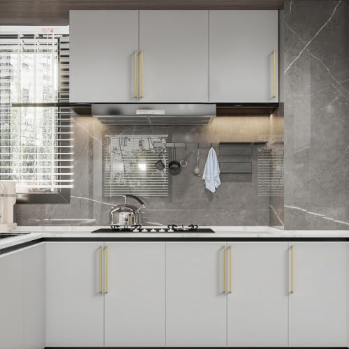 Image of Asidrama 10 Pack 10 Inch(256mm) Vibrant Brushed Moderne Brass Cabinet Pulls Heavy-Duty Solid Kitchen Cabinet Handles Drawer Hardware for Bathrooms Cabinets 3307
