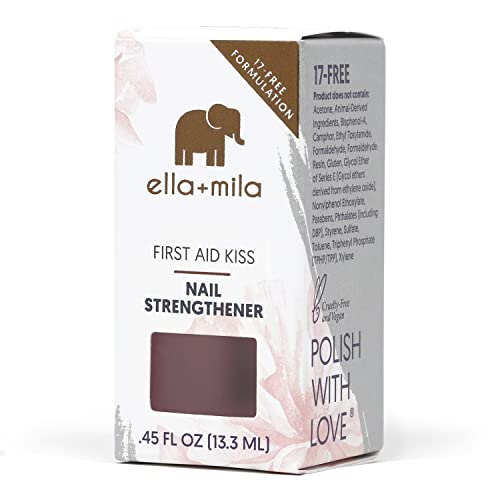 Ella+Mila "First Aid Kiss" Nail Strengthener - Nail Care Solution & Growth Treatment For Thin, Brittle & Damaged Nails - Nail Hardener With Vitamin E (0.45 Fl Oz) #TOP6