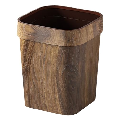 Poubelle carrée vintage 12L en PP effet grain de bois pour cuisine et bureau