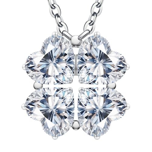 Luckylove 2-In-1 Four Heart Necklace for Women, 4 or 2 Carats Moissanite, Sterling Silver Jewelry, Anniversary Birthday Christmas Valentines Day, Special Gifts For Wife Girlfriend Daughter Her