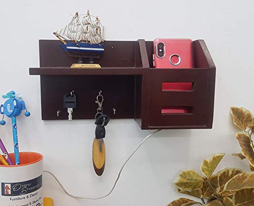 Onlineshoppee Wooden Key Holder Pocket with Shelf (30 X 8 X 15 cm, Brown)