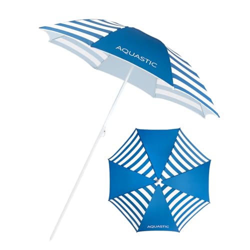 AQUASTIC OMBRELO - Parasol de plage bleu marine - Coupe-vent - Stable - Pour la plage et le jardin - Matériaux durables - Facile à plier et à transporter - Compact - 160 x 190 cm, Bleu marine, 160 x