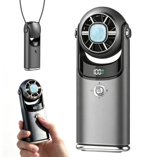 Mini Handheld Fan with Cooling Plate, Portable Pocket Fan, 17500RPM Turbo Fan, Joystick Control & Ice Cooling, Small Personal Fan, 180° Adjustable Head Travel Fan, Hand Held Fan for Purse - Dark Grey