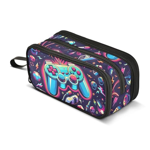Image of Bright Game Joystick Pencil Case Box Boys Girls Large Pencil Pouch with Zipper Compartments Big Capacity Stationery Pen Bag Organizer for Kids Teens Adults School