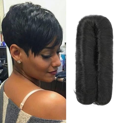 Ajsowju 28 Pieces Human Hair Weave Extensions with Top Closure Straight Short Hair Extension for Women Daily Use (1B#)