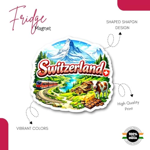 Image of Switzerland Country Theme Fridge Magnet for Refrigerator | Switzerland Printed Decorative Magnet for Home & Kitchen Decor | Travel Souvenir Gift for Fridge Decoration Item (Switzerland)
