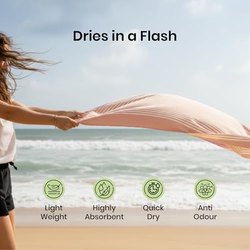 Image of Mush Grab & Go Bamboo Travel Towel | 100% Bamboo Bath Towel for Beach, Hiking & Gym Towel for Men Workout | Compact Towels with Travel Bag | 60x120 cms, 250GSM Quick Dry & Featherlight | Peach